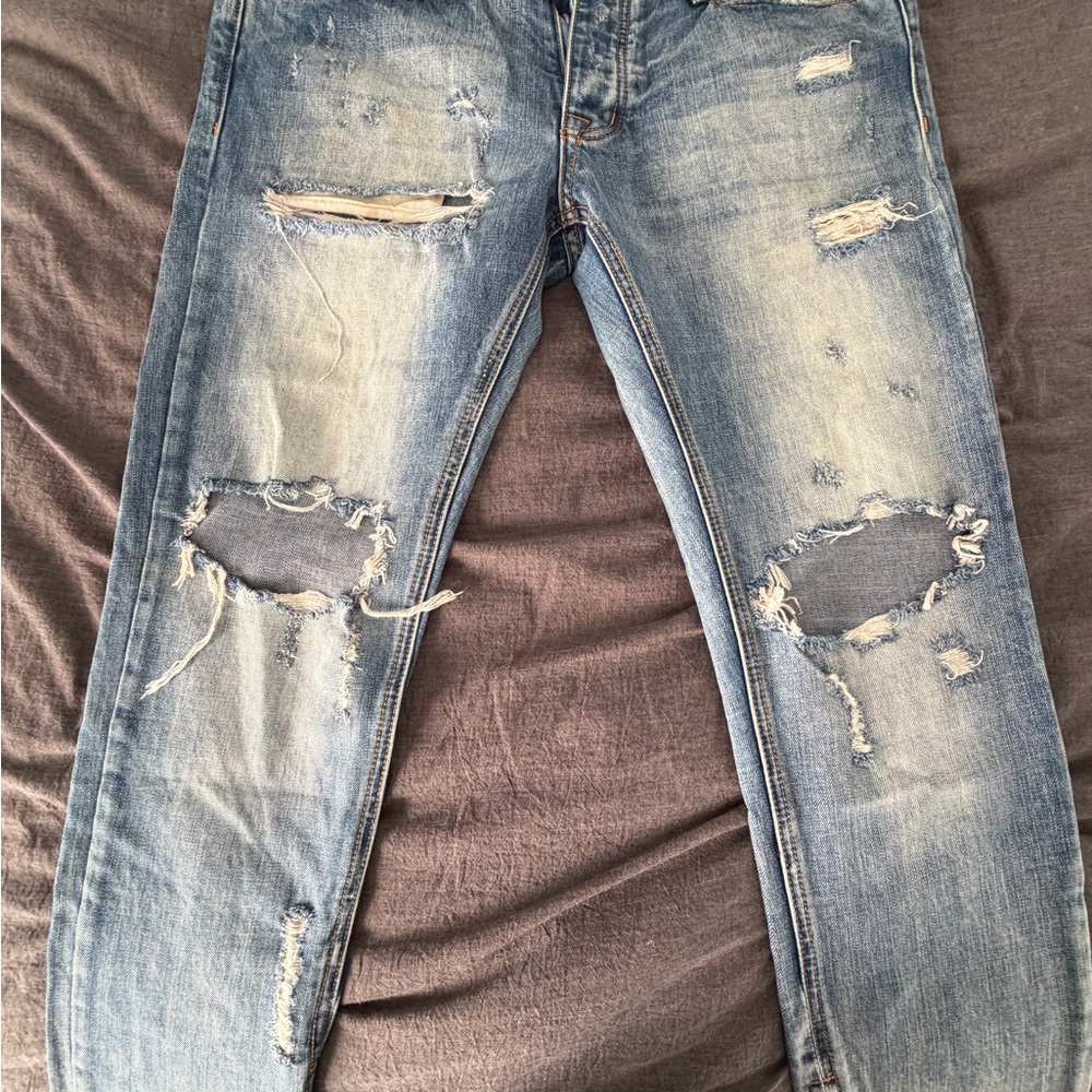 MNML Distressed Light Blue Skinny Jeans